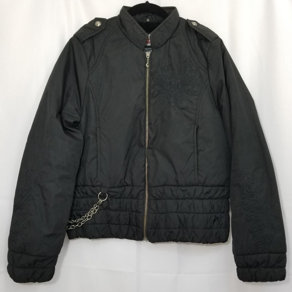 Harley Davidson Coat Embroidered Zip Front Black